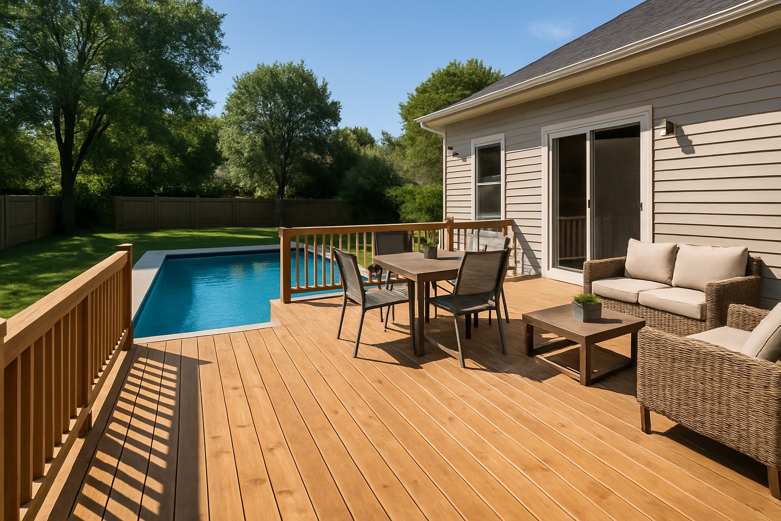Poolside pressure-treated deck